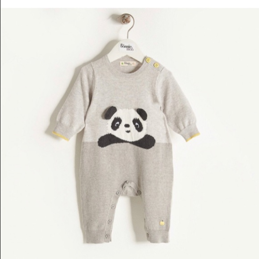 🐼 PANDA INTARSIA PLAYSUIT WITH 3D EARS GREY